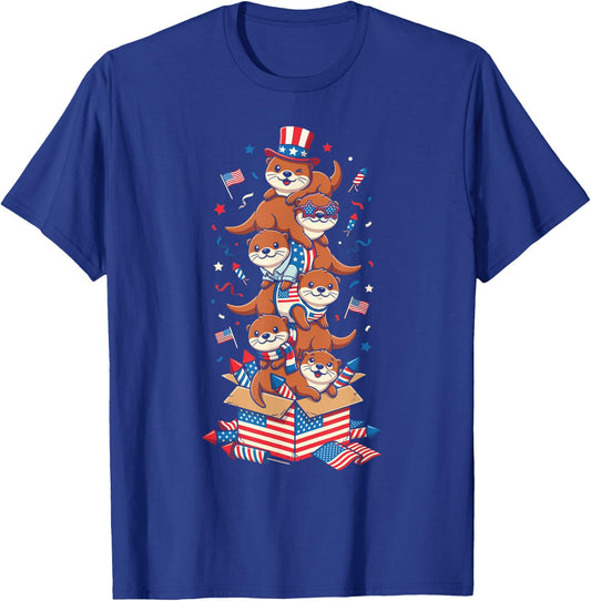 Funny Otter American USA Flag Memorial Day 4th of July T-Shirt - T-Shirt | Royal