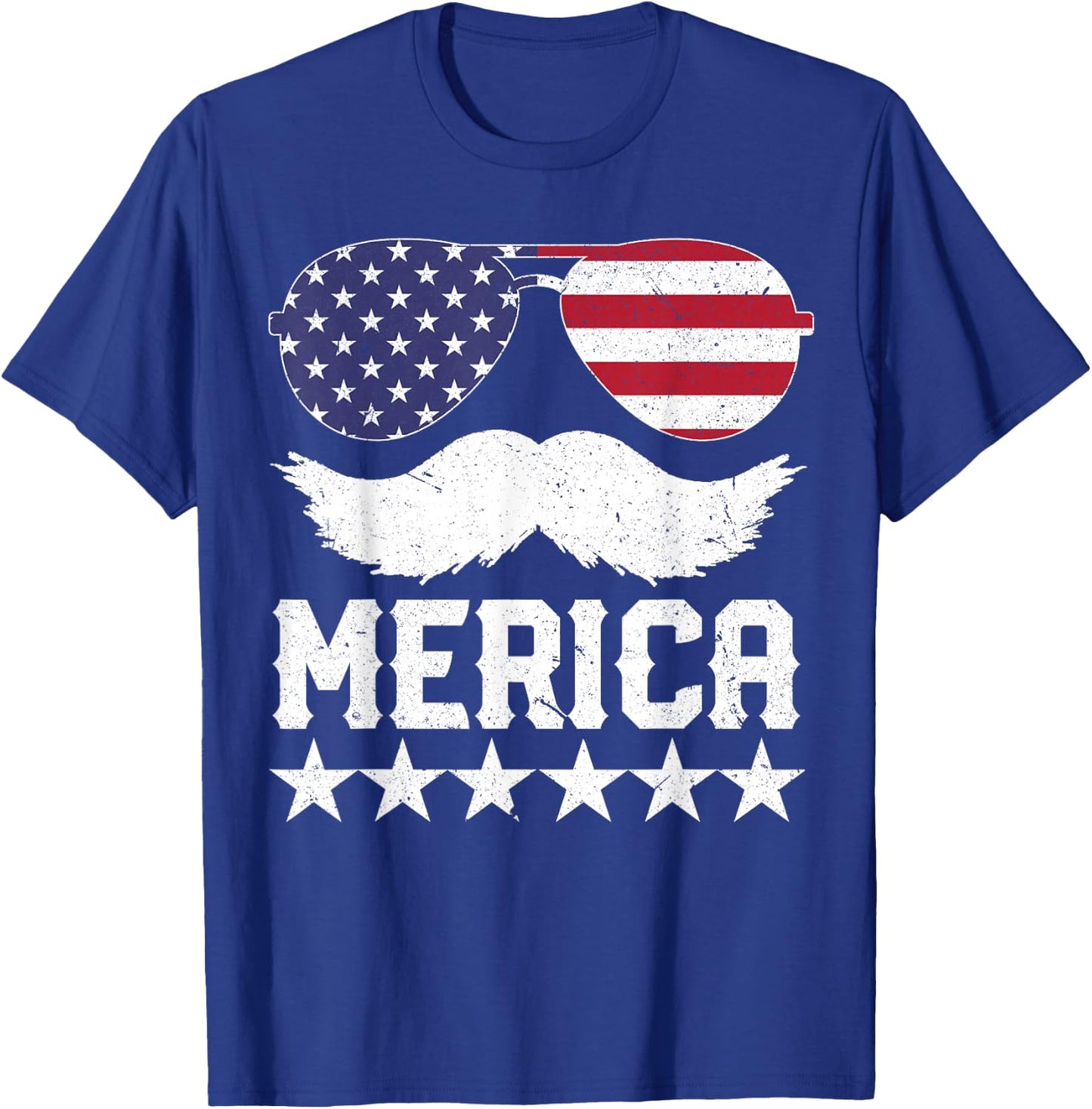 4th of July T Shirt Women Men MERICA America Flag Mustache T-Shirt - T-Shirt | Royal
