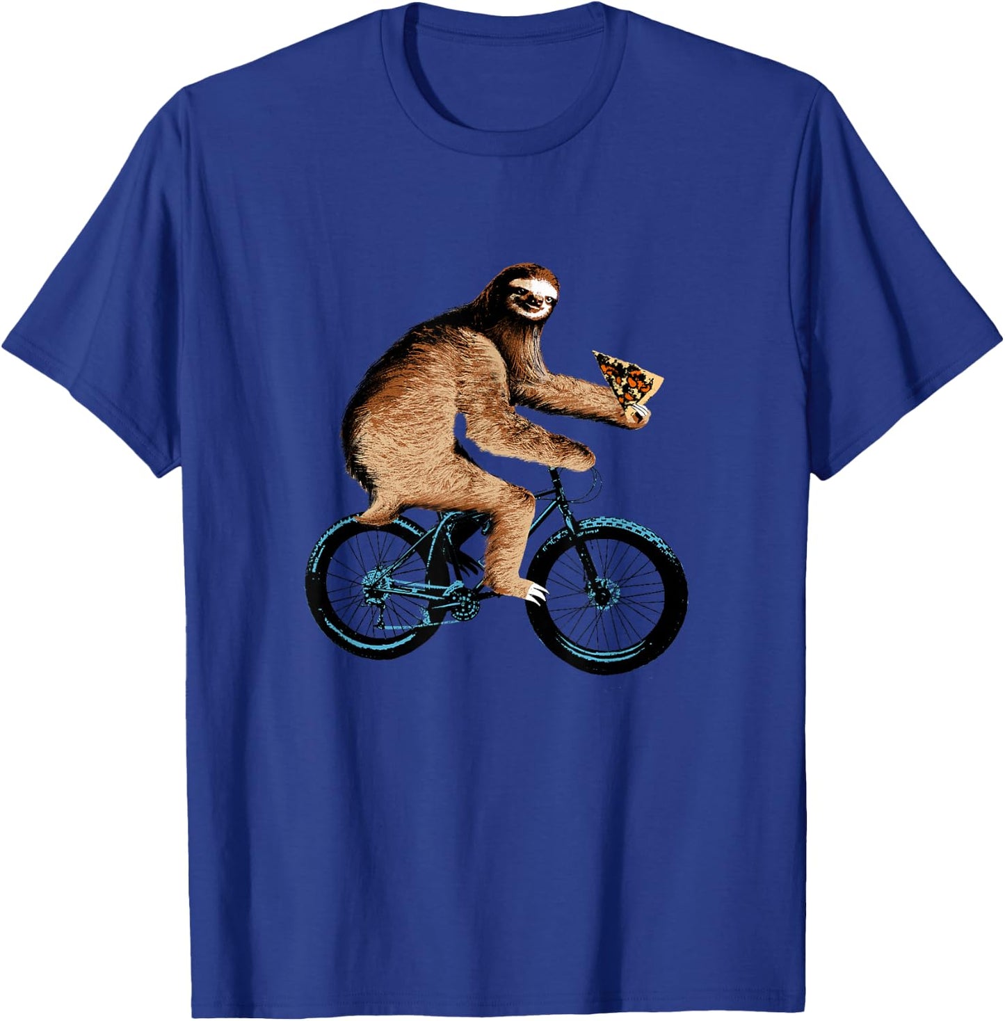 Sloth Riding a Bicycle Eating Pizza , Fatbike T-Shirt - T-Shirt | Royal