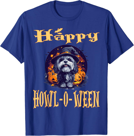 Havanese Dog Whitch Hat Halloween Pumpkin Spooky Happy T-Shirt - T-Shirt | Royal