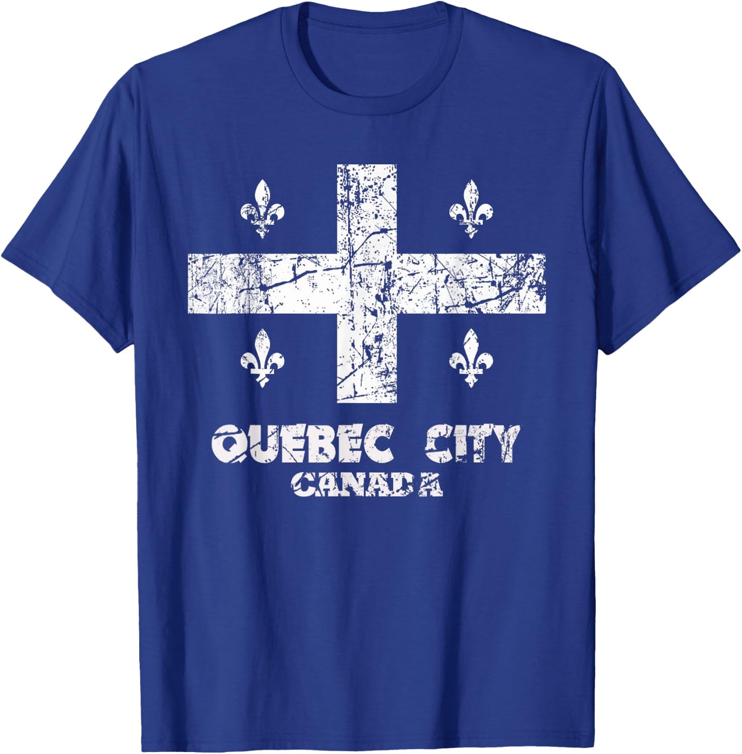 Vintage Quebec City Flag Canada Pride Canadian Gift T-Shirt - T-Shirt | Royal