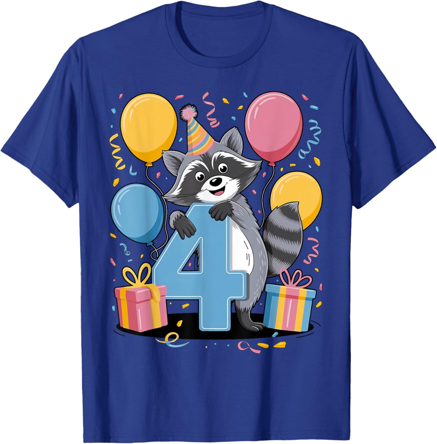 Raccoon 4th birthday for boy girl 4 years old fourth Raccoon T-Shirt - T-Shirt | Royal