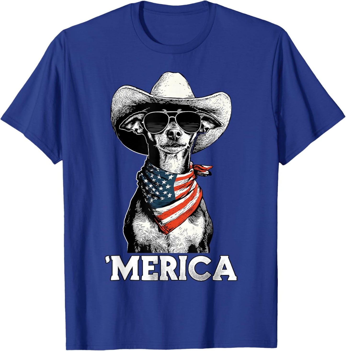 Miniature Pinscher Min Pin American Flag Bandana Sunglasses T-Shirt - T-Shirt | Royal