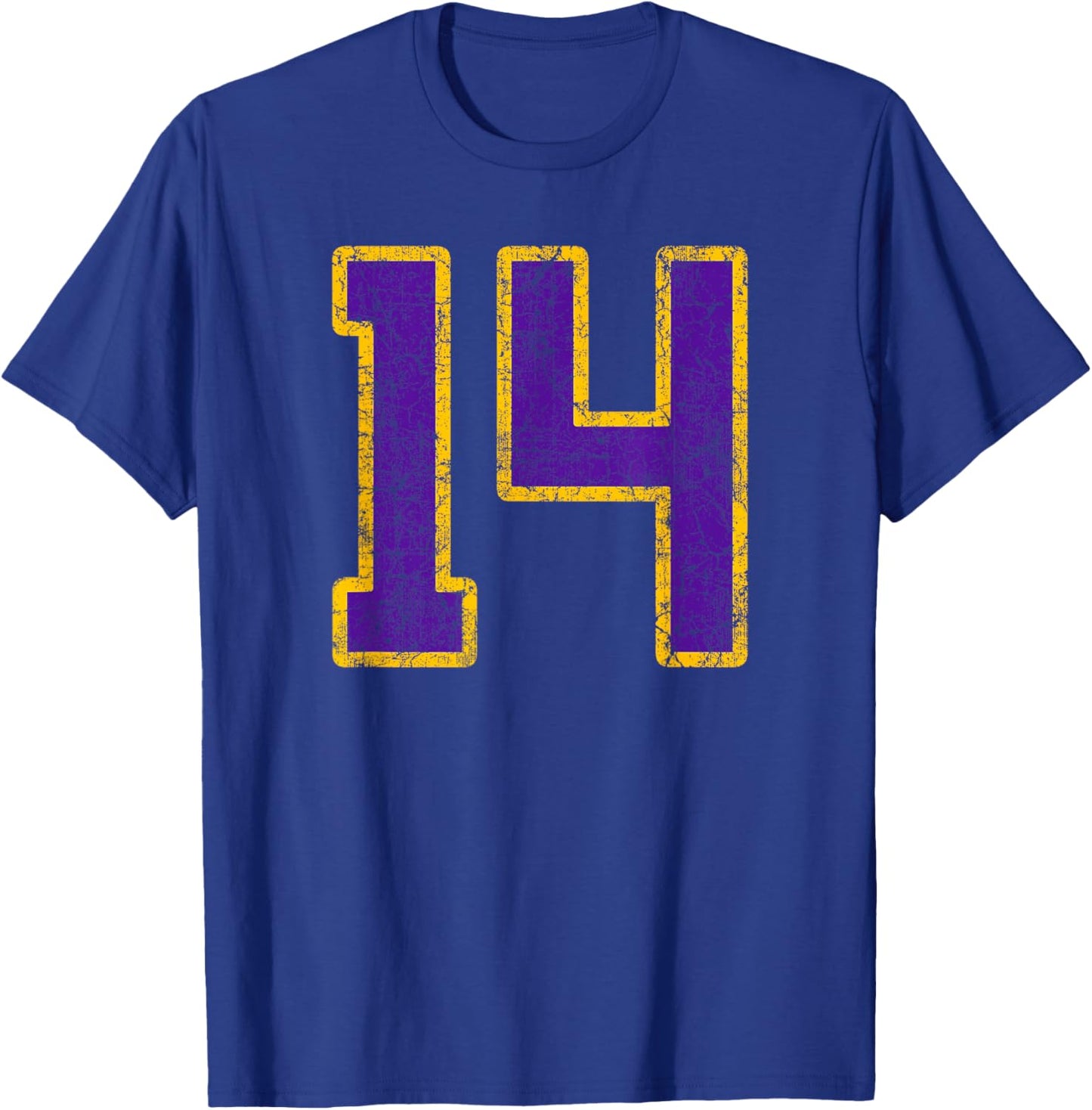 Purple Gold Number 14 Jersey Player Uniform #14 Grunge T-Shirt - T-Shirt | Royal
