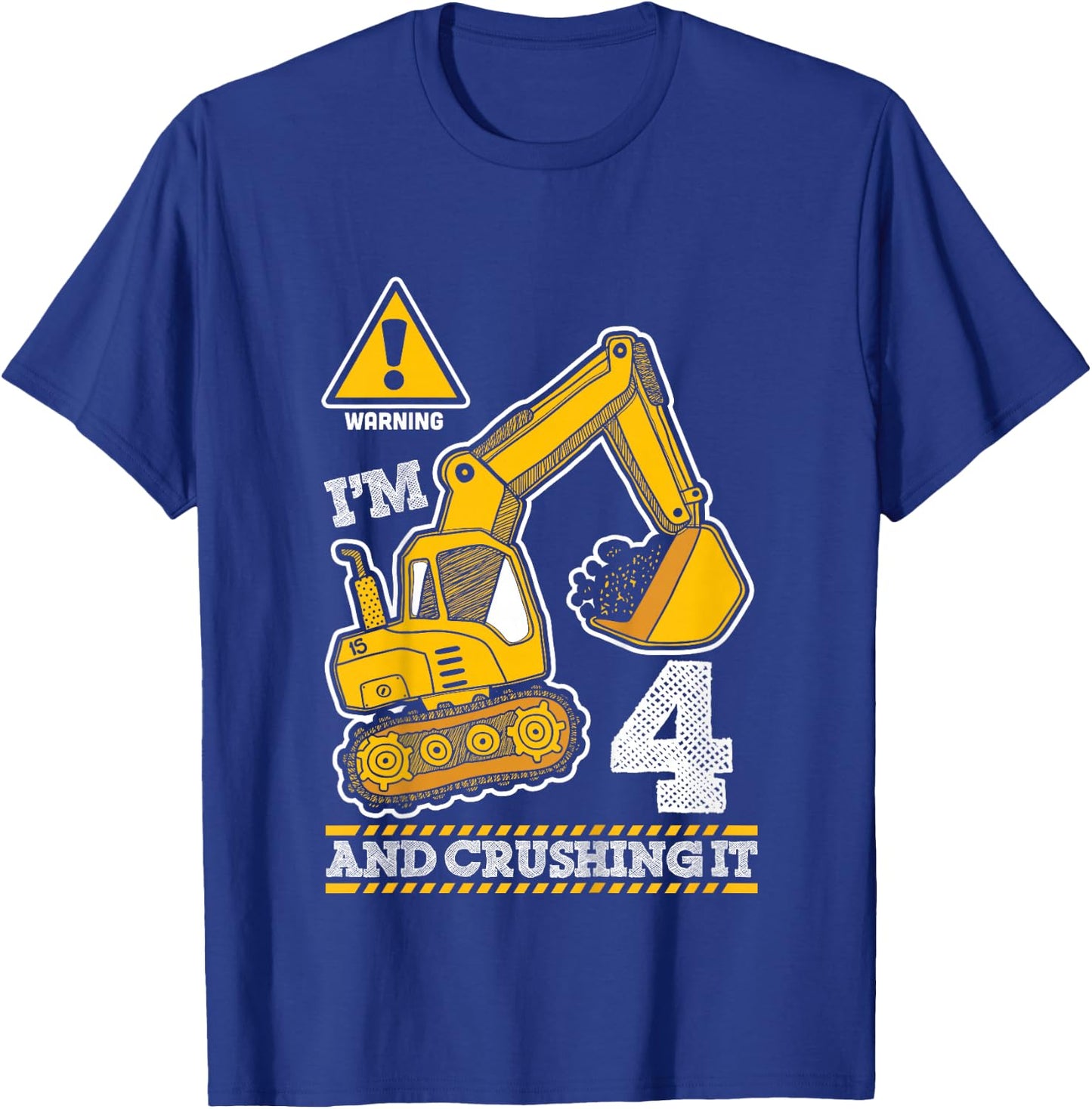 Construction Truck 4th Birthday 4 Years Old Digger Builder T-Shirt - T-Shirt | Royal
