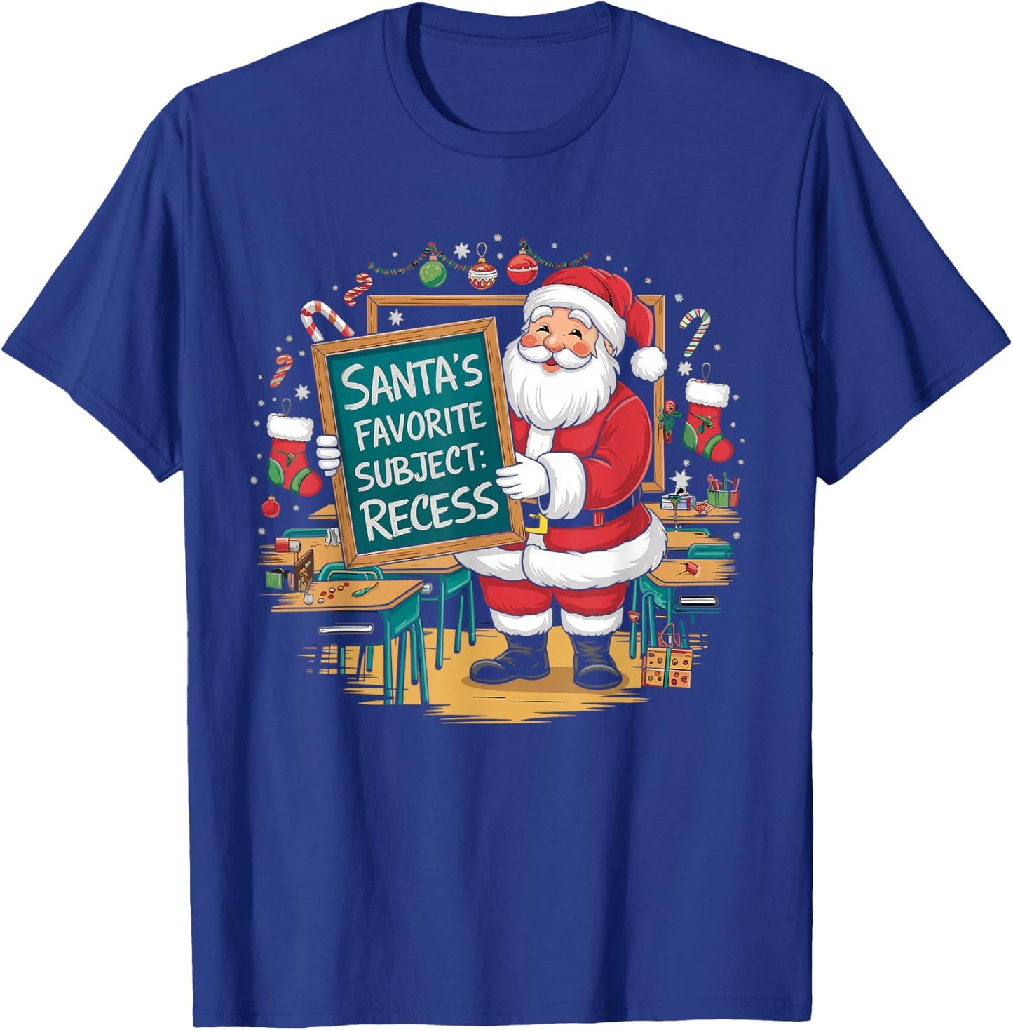 Santa Claus Favorite Subject Recess Funny Christmas Teacher T-Shirt - T-Shirt | Royal