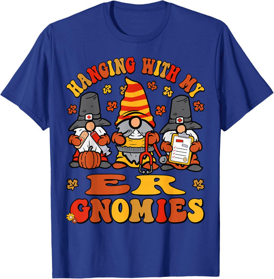 ER Nurse Thanksgiving Gnomes Funny Emergency Department Fall T-Shirt - T-Shirt | Royal