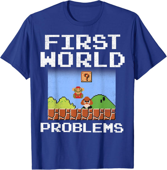 Super Mario Retro 8 Bit First World Problems Graphic T-Shirt - T-Shirt | Royal