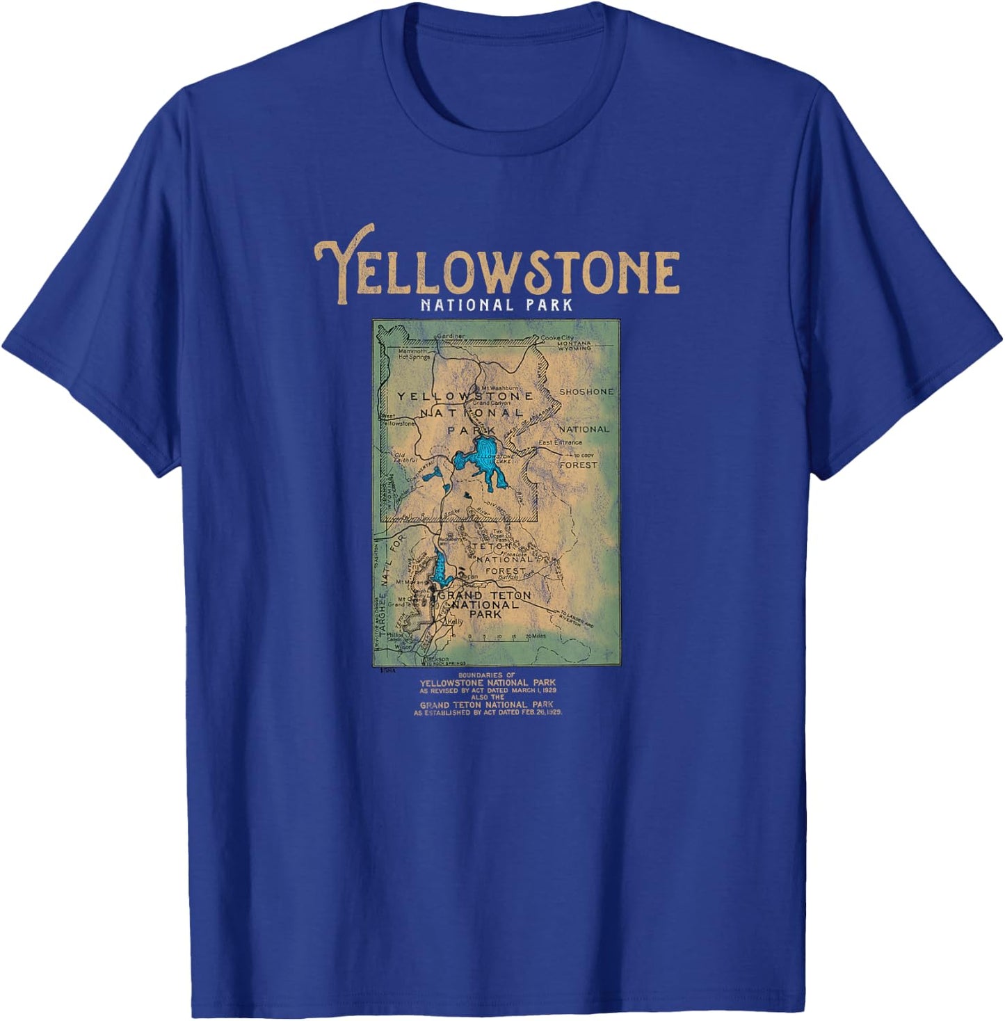 Retro Yellowstone and Grand Teton National Park Map T-Shirt - T-Shirt | Royal