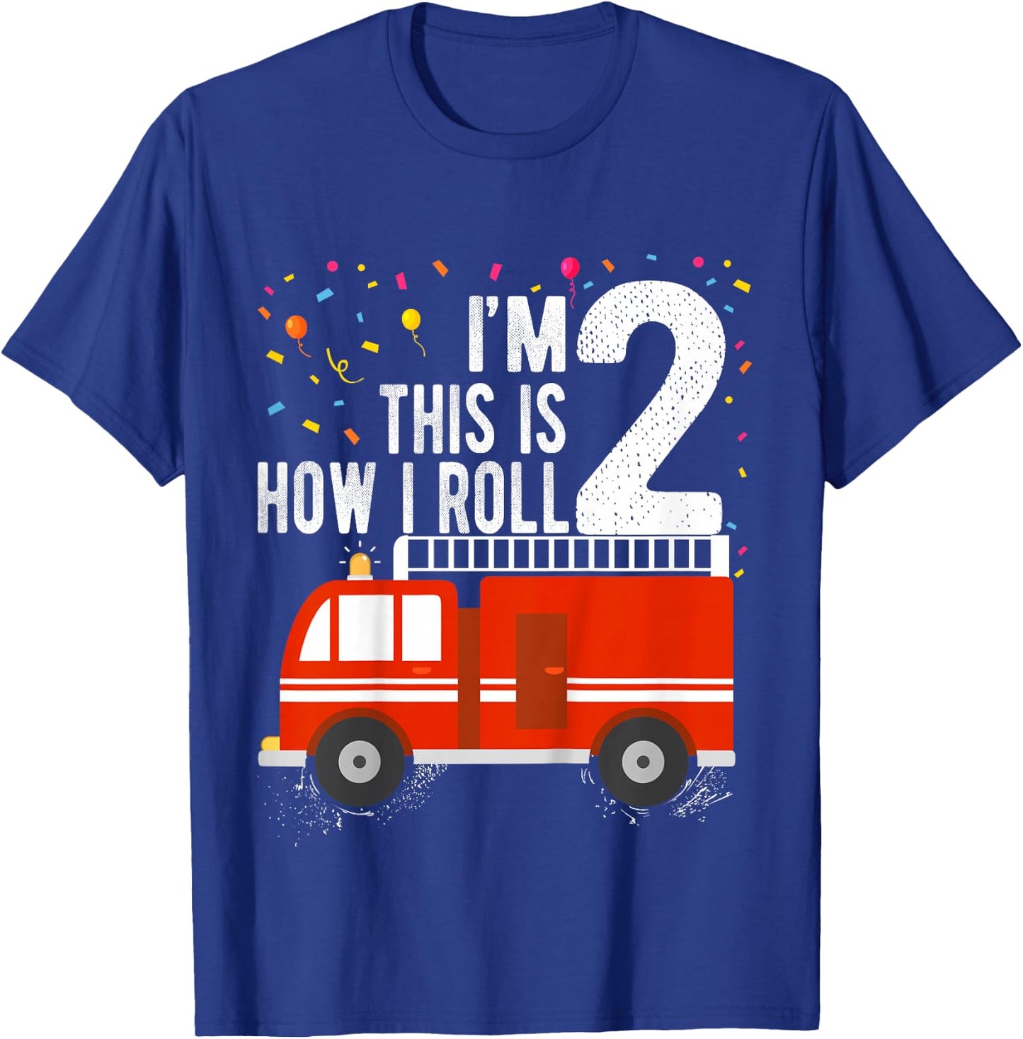 Fire Truck 2nd Birthday Boy 2 Year Old Firefighter T-Shirt - T-Shirt | Royal