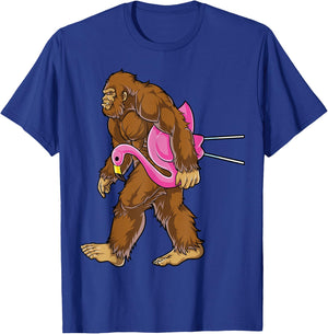 Bigfoot Carrying Lawn Flamingo Funny Men Women Sasquatch T-Shirt - T-Shirt | Royal