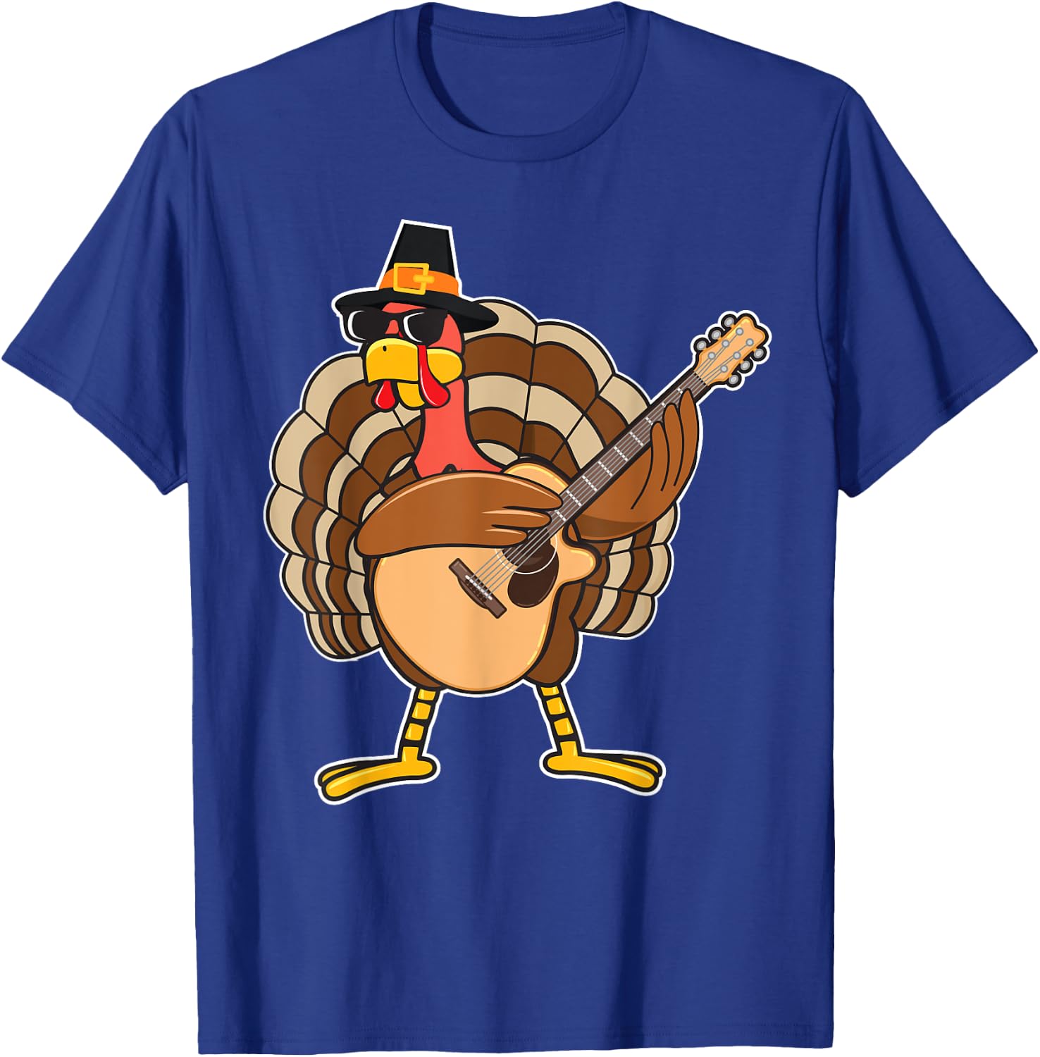 Turkey Playing Guitar Thanksgiving T-Shirt - T-Shirt | Royal