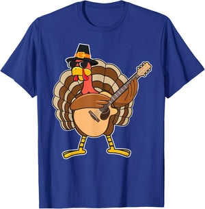 Turkey Playing Guitar Thanksgiving T-Shirt - T-Shirt | Royal