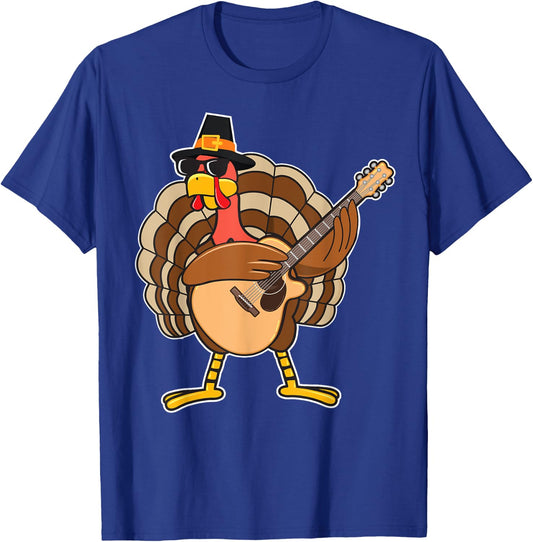 Turkey Playing Guitar Thanksgiving T-Shirt - T-Shirt | Royal