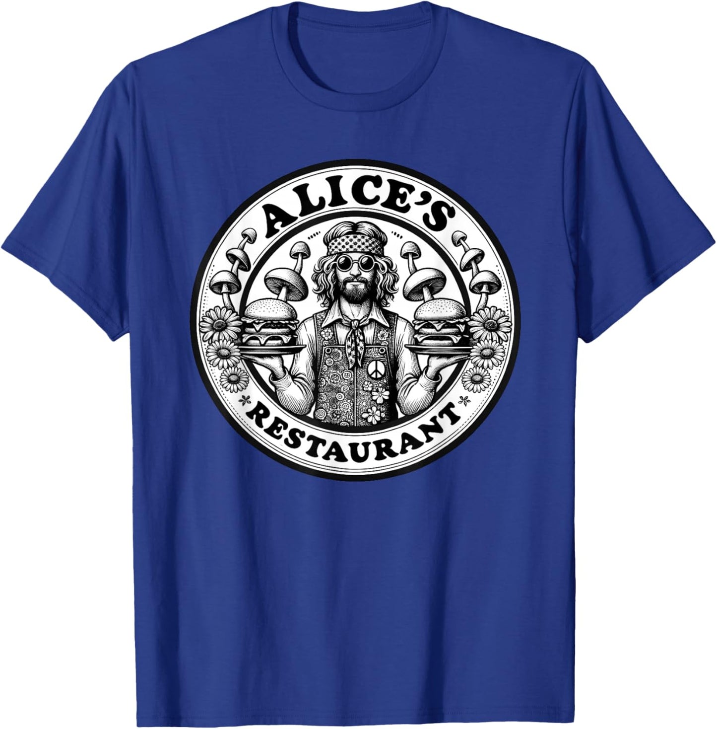 Retro Hippie Mushroom Hamburger Waiter Alice's Restaurant T-Shirt - T-Shirt | Royal