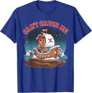 Can't Catch Me Retro Christmas Gingerbread Pirate Men Boy PJ T-Shirt - T-Shirt | Royal