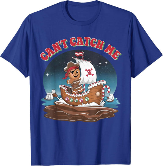 Can't Catch Me Retro Christmas Gingerbread Pirate Men Boy PJ T-Shirt - T-Shirt | Royal