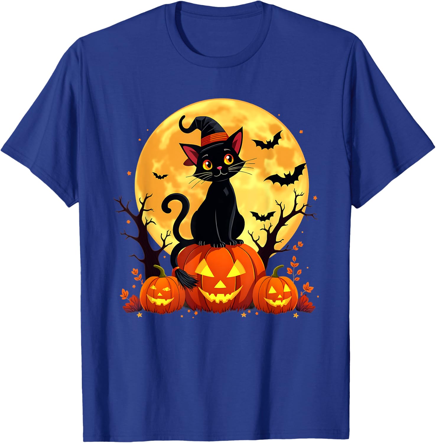 Retro Black Cat Pumpkin Halloween Costume Fall Autumn Season Women Kids T-Shirt - T-Shirt | Royal