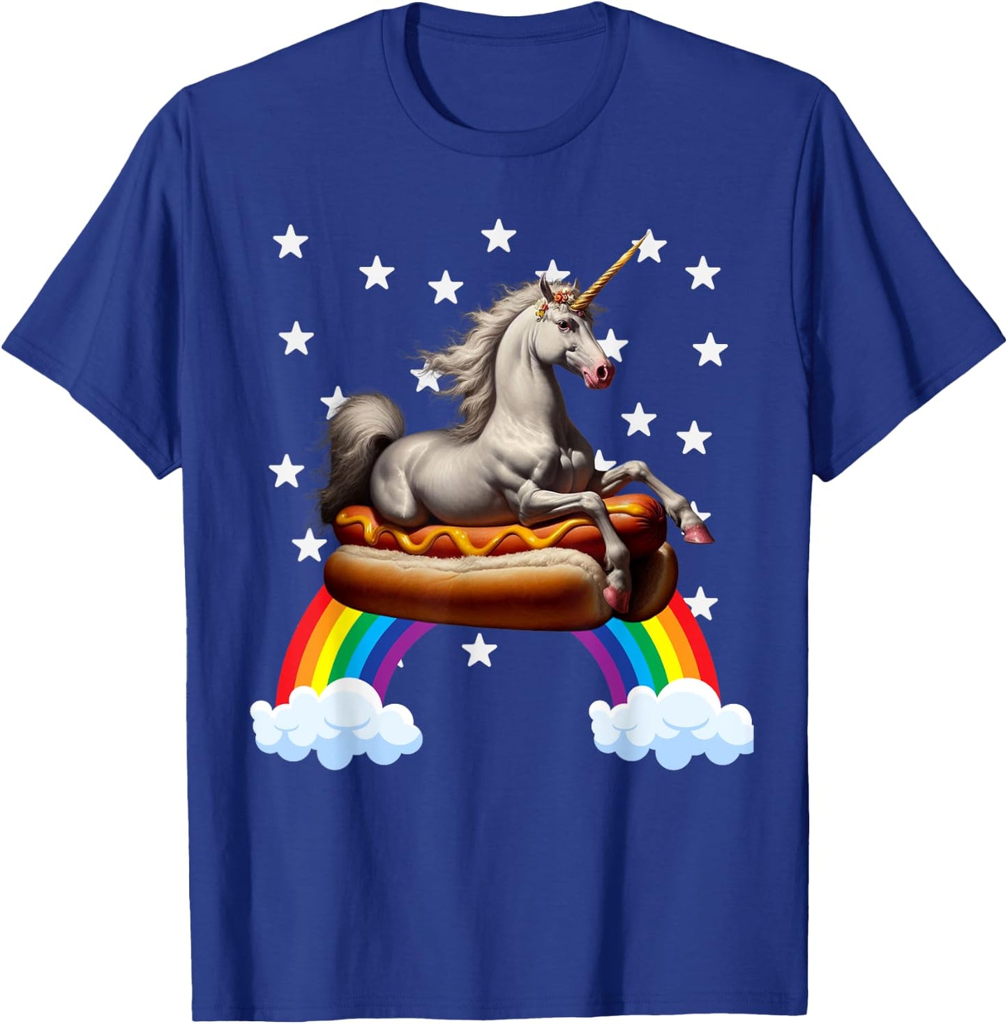 Unicorn Riding Hot Dog Boys Girls Women Kids Teen Mother Mom T-Shirt - T-Shirt | Royal