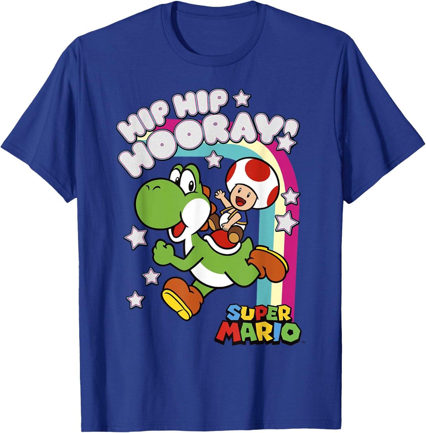 Super Mario Yoshi and Toad Hip Hip Hooray Rainbow T-Shirt - T-Shirt | Royal