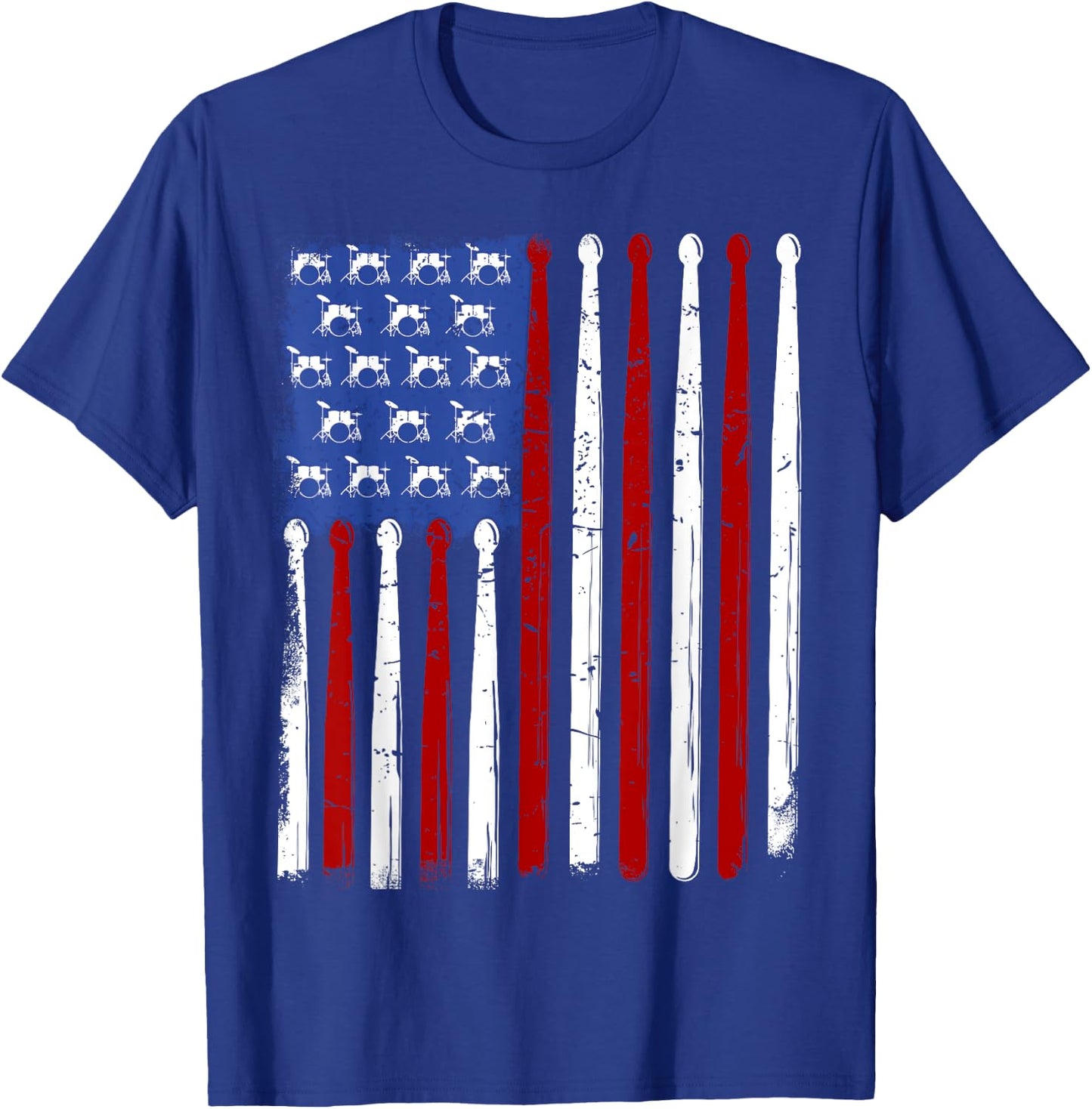 American Flag Drumsticks Vintage Drummer T-Shirt - T-Shirt | Royal