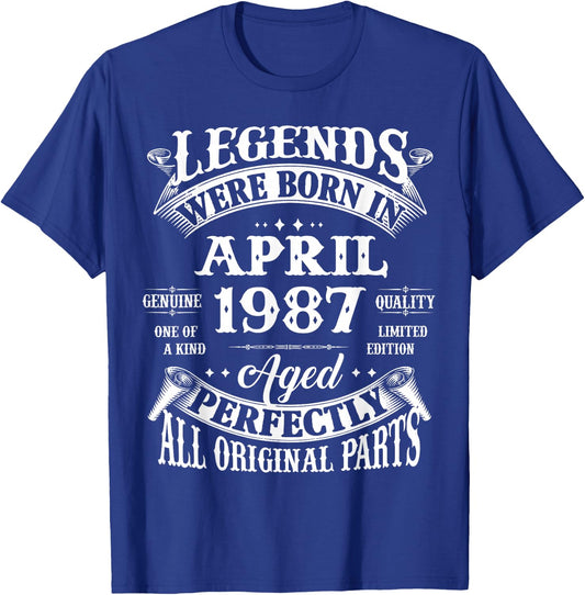 39th Birthday Legends Born In April 1987 39 Years Old T-Shirt - T-Shirt | Royal