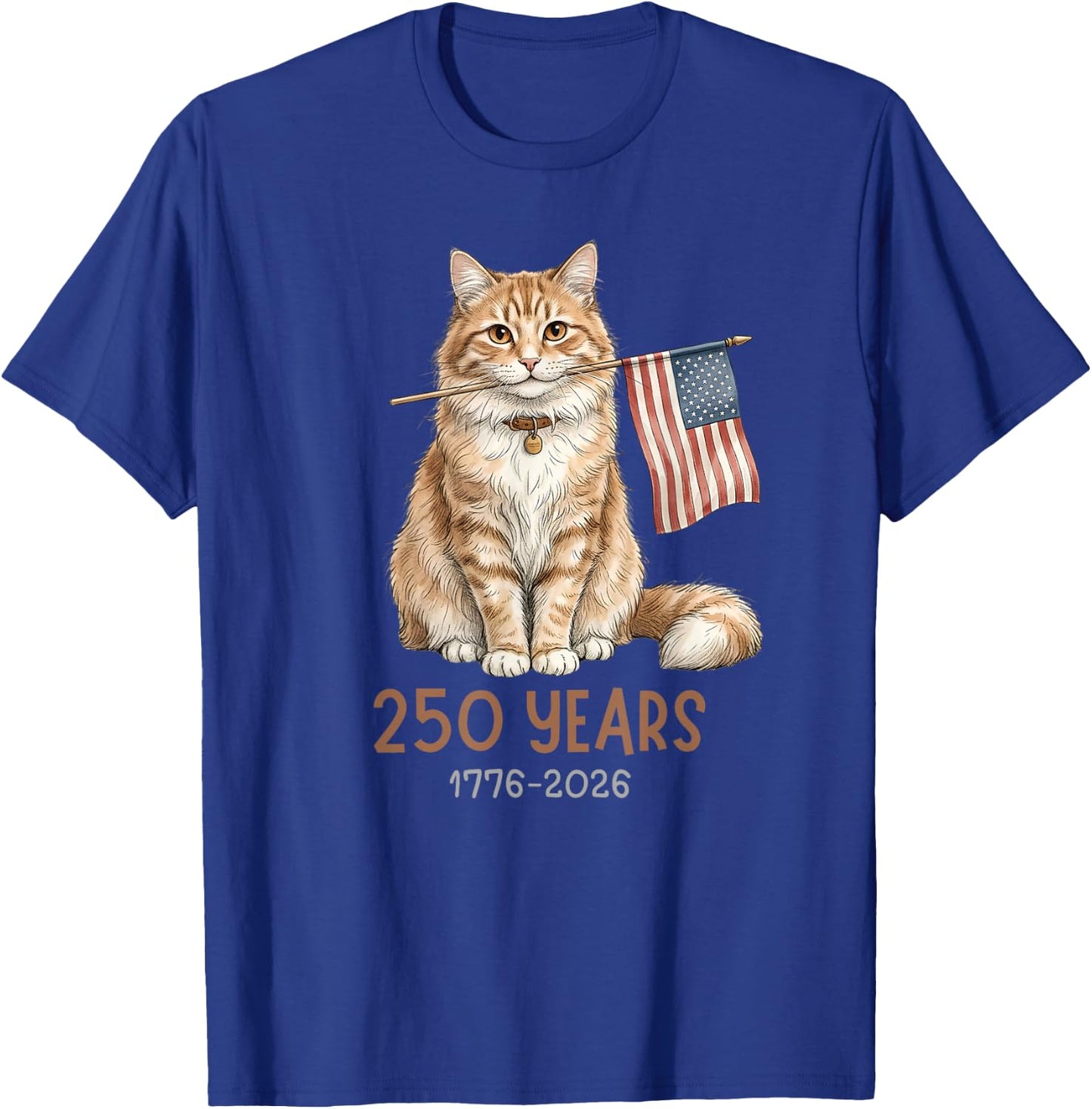 Funny Patriotic Cat 250 Years 4th of July Lover cat T-Shirt - T-Shirt | Royal