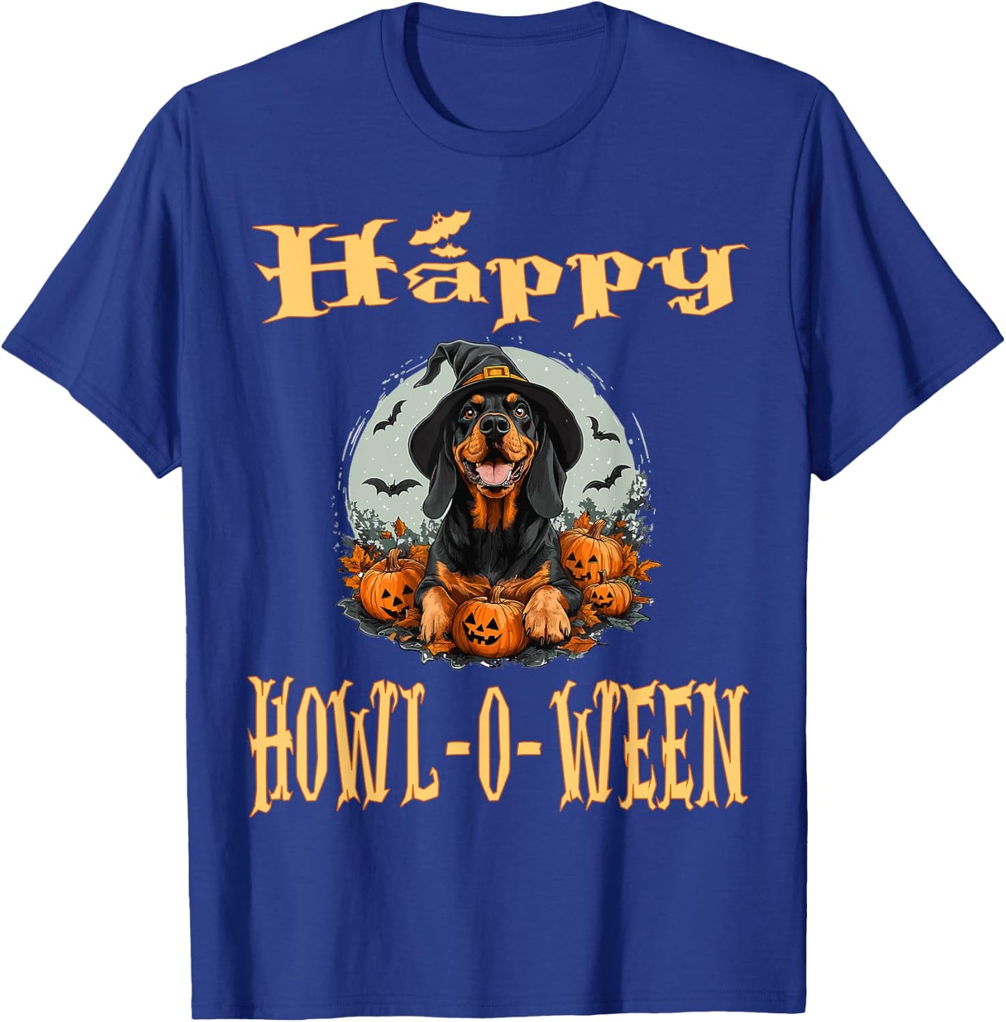 Black And Tan Coonhound Dog Whitch Hat Halloween Pumpkin Men Women Kids T-Shirt - T-Shirt | Royal