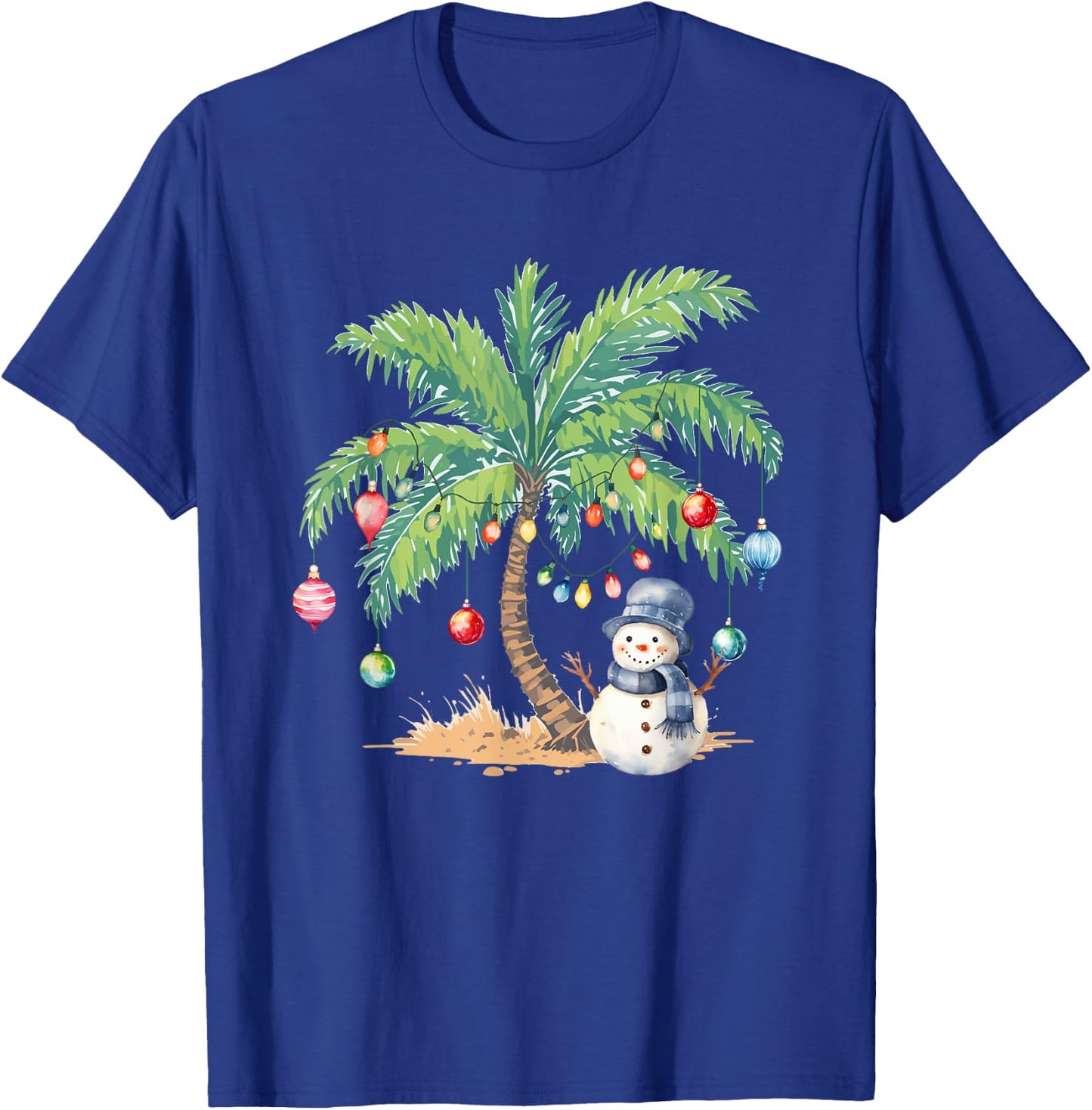 Vintage Palm Tree Snowman Tropical Christmas Deck The Palms T-Shirt - T-Shirt | Royal