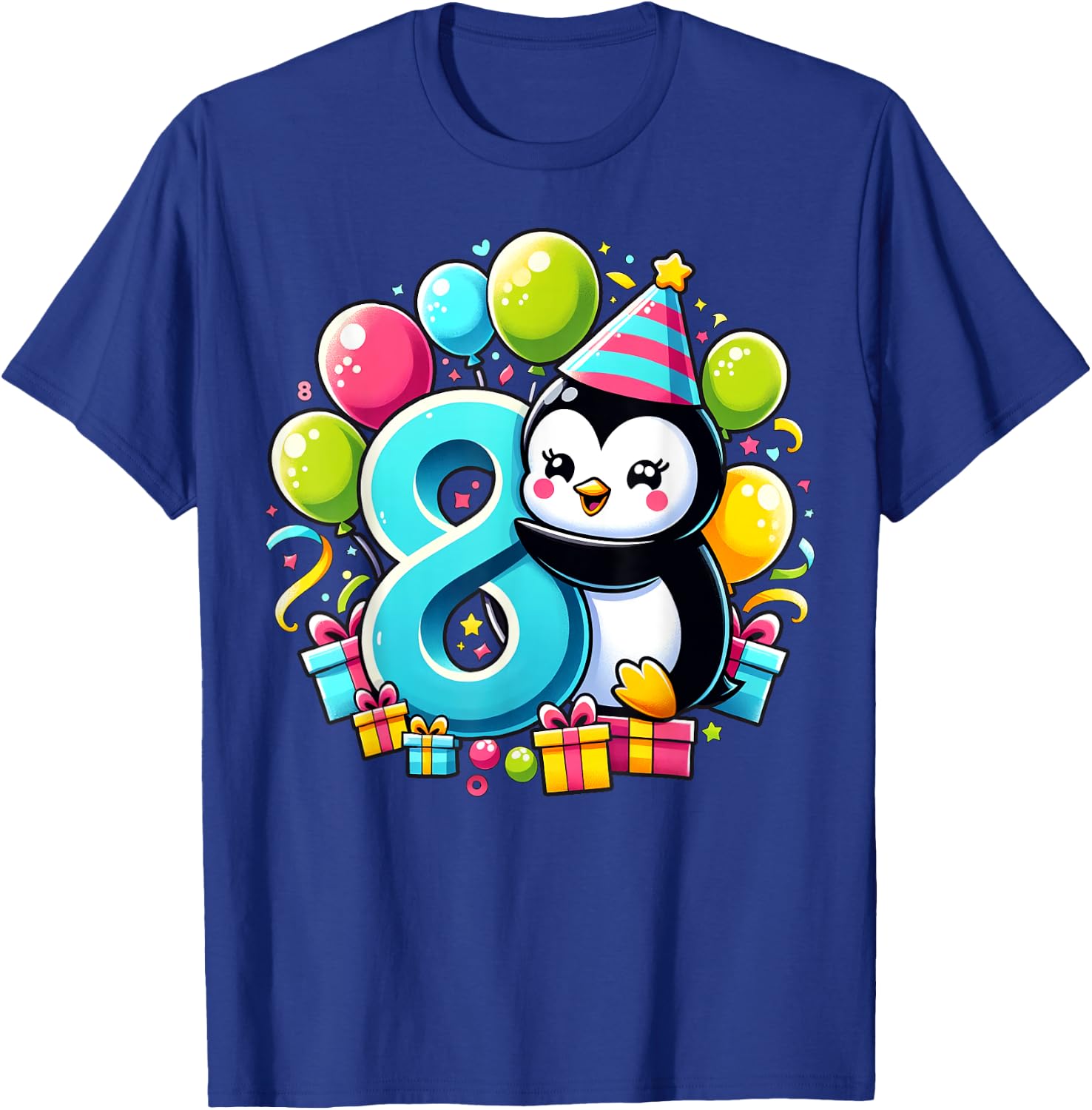 Penguin 8th birthday for boy girl 8 years old eight Penguin T-Shirt - T-Shirt | Royal