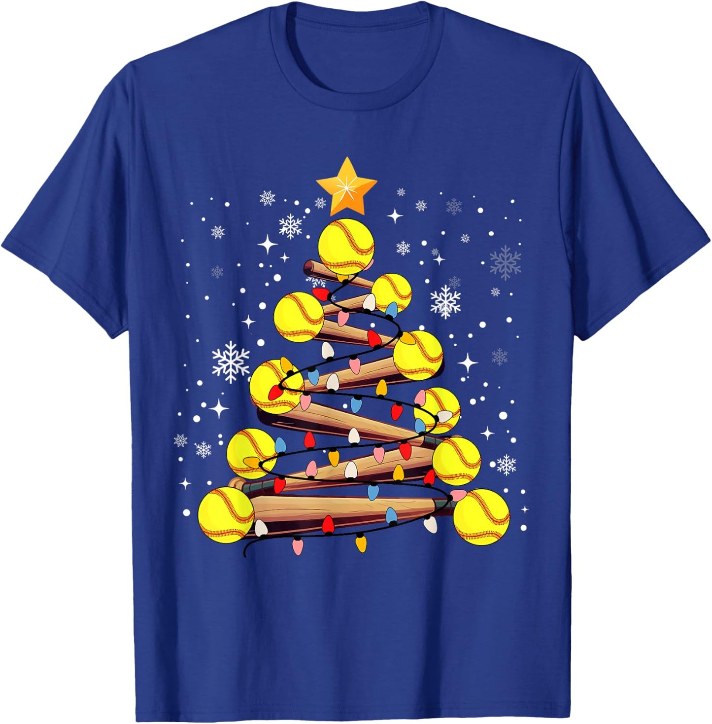 Softball Christmas Tree Light Xmas Softball Girls Kids T-Shirt - T-Shirt | Royal