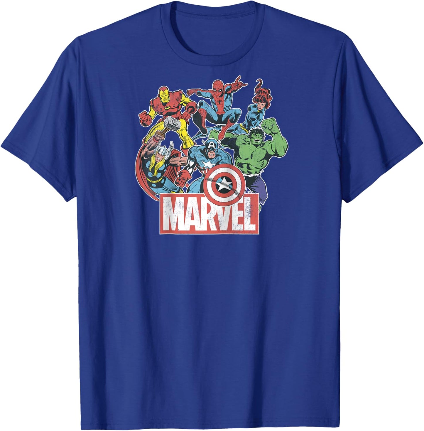 Marvel Avengers Team Retro Comic Vintage Raglan Baseball T-Shirt - T-Shirt | Royal