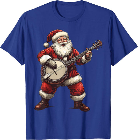 Santa Playing Banjo Funny Banjo Player Bluegrass Christmas T-Shirt - T-Shirt | Royal
