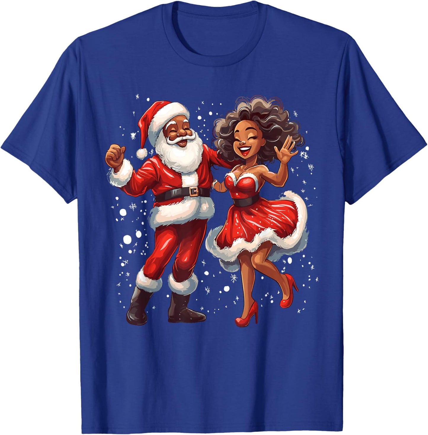 African American Christmas African Santa Mrs Claus Dancing T-Shirt - T-Shirt | Royal