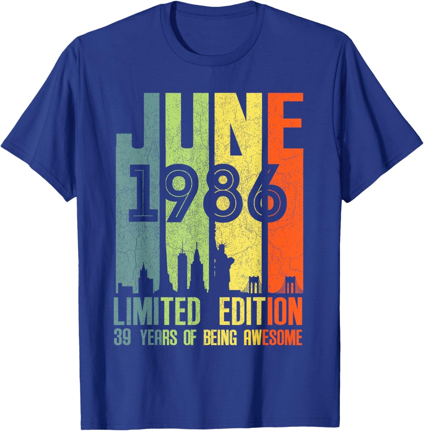 June 1986 39 Birthday 39 Year Old 1986 Birthday Vintage T-Shirt - T-Shirt | Royal