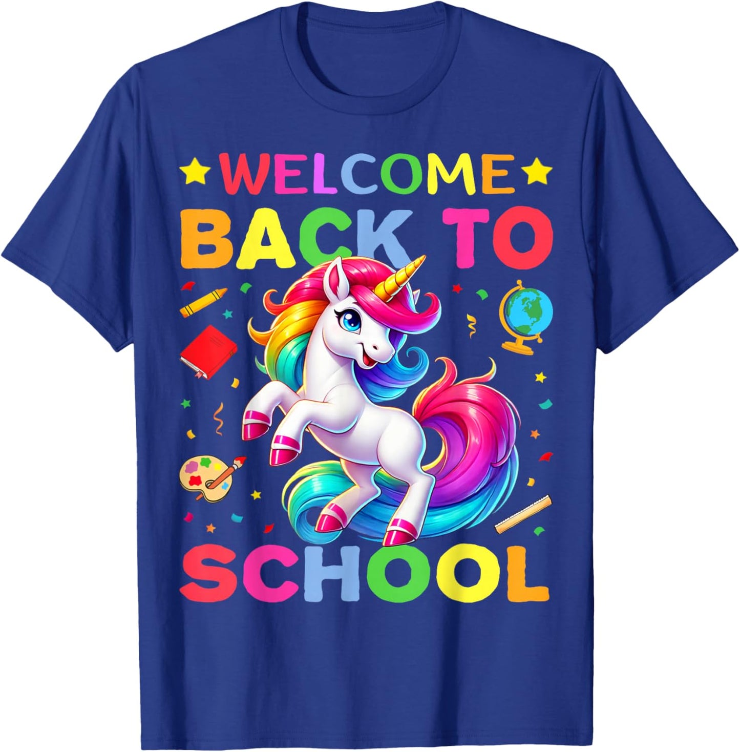 Retro Welcome Back to School Teacher Boys Girls Unicorn T-Shirt - T-Shirt | Royal