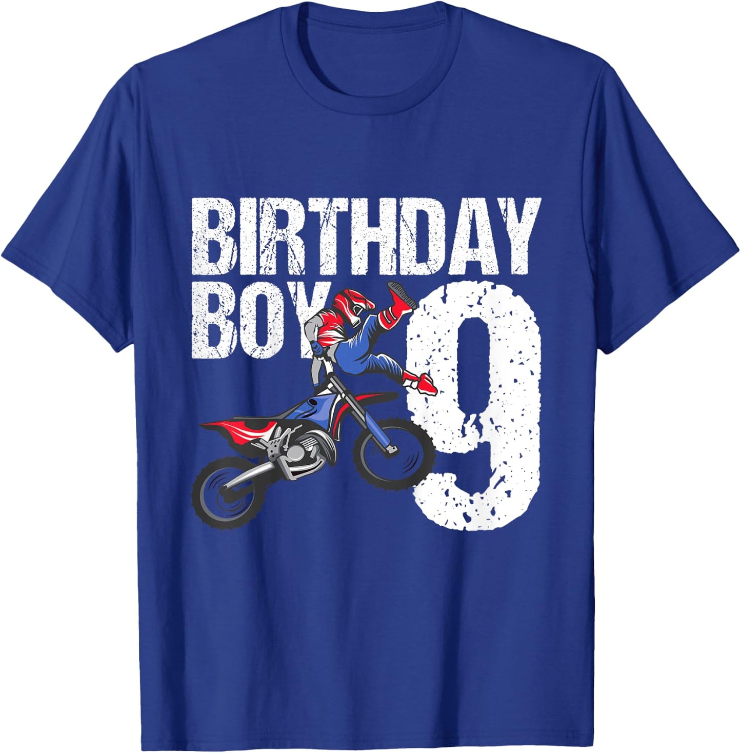 9 Year Old Dirt Bike Birthday Party Motocross MX 9th Gift T-Shirt - T-Shirt | Royal