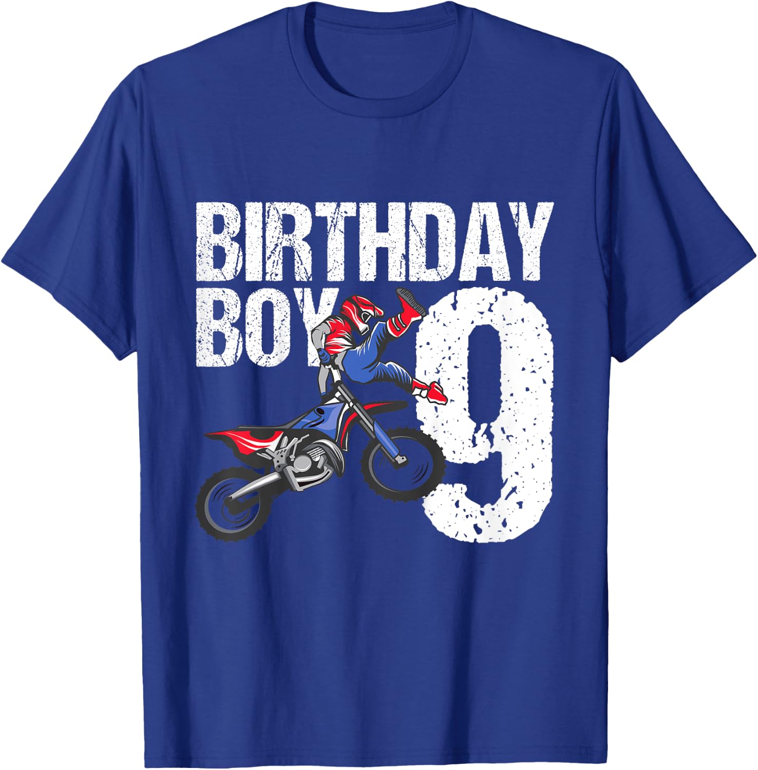 9 Year Old Dirt Bike Birthday Party Motocross MX 9th Gift T-Shirt - T-Shirt | Royal