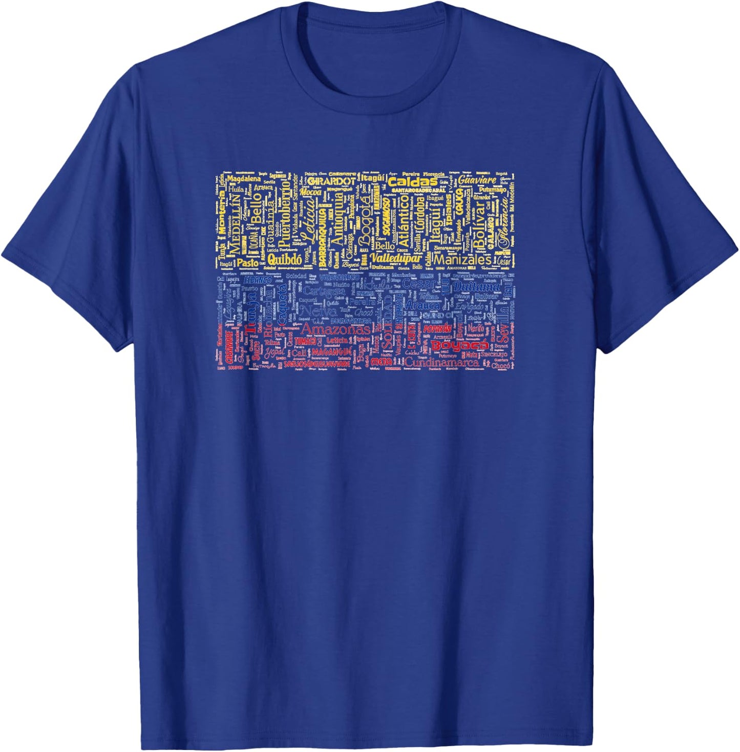Colombian Flag Shirt with Colombian Cities Word Art T-Shirt - T-Shirt | Royal
