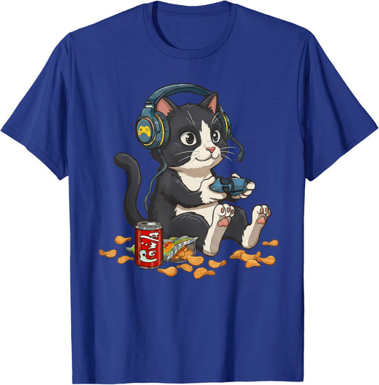 Tuxedo Cat Video Gamer Controller PC Console Gaming Nerd T-Shirt - T-Shirt | Royal