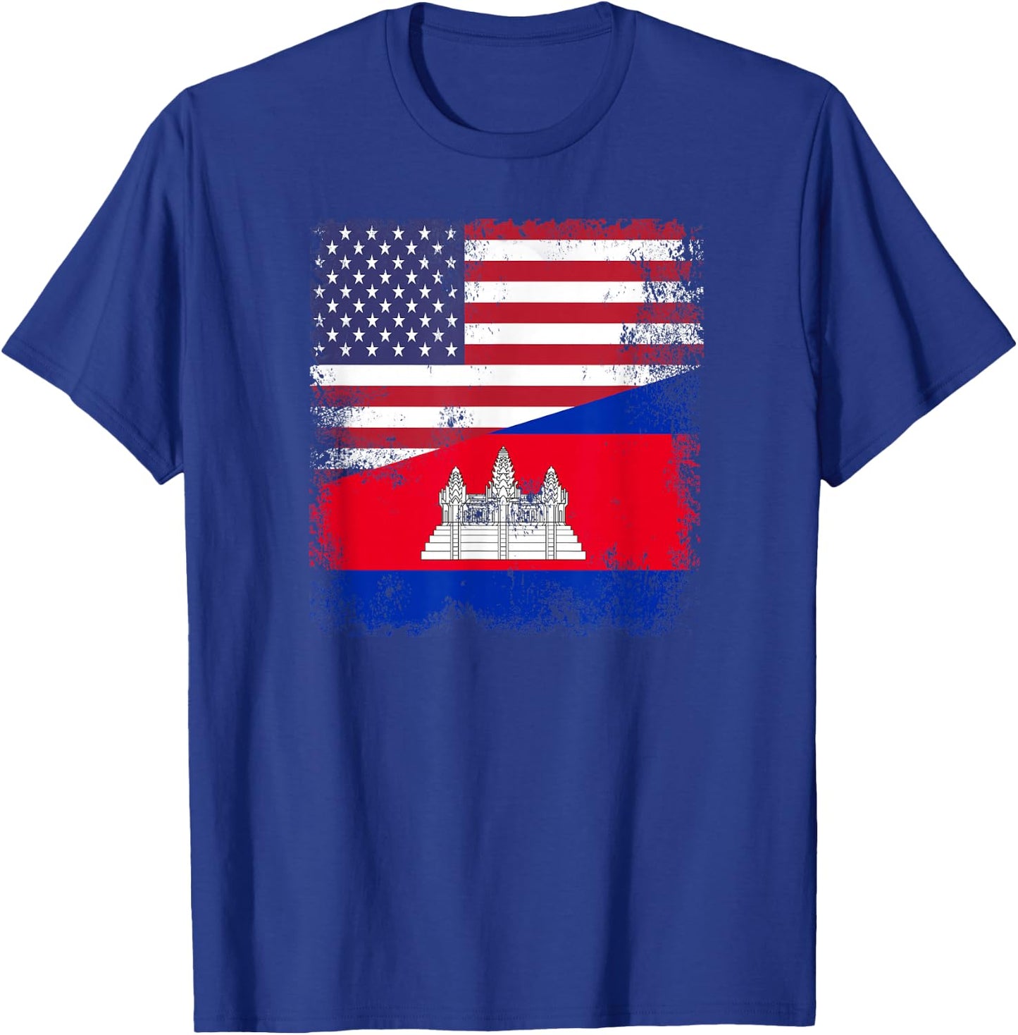 Half Cambodian Flag | Vintage Cambodia USA Gift T-Shirt - T-Shirt | Royal