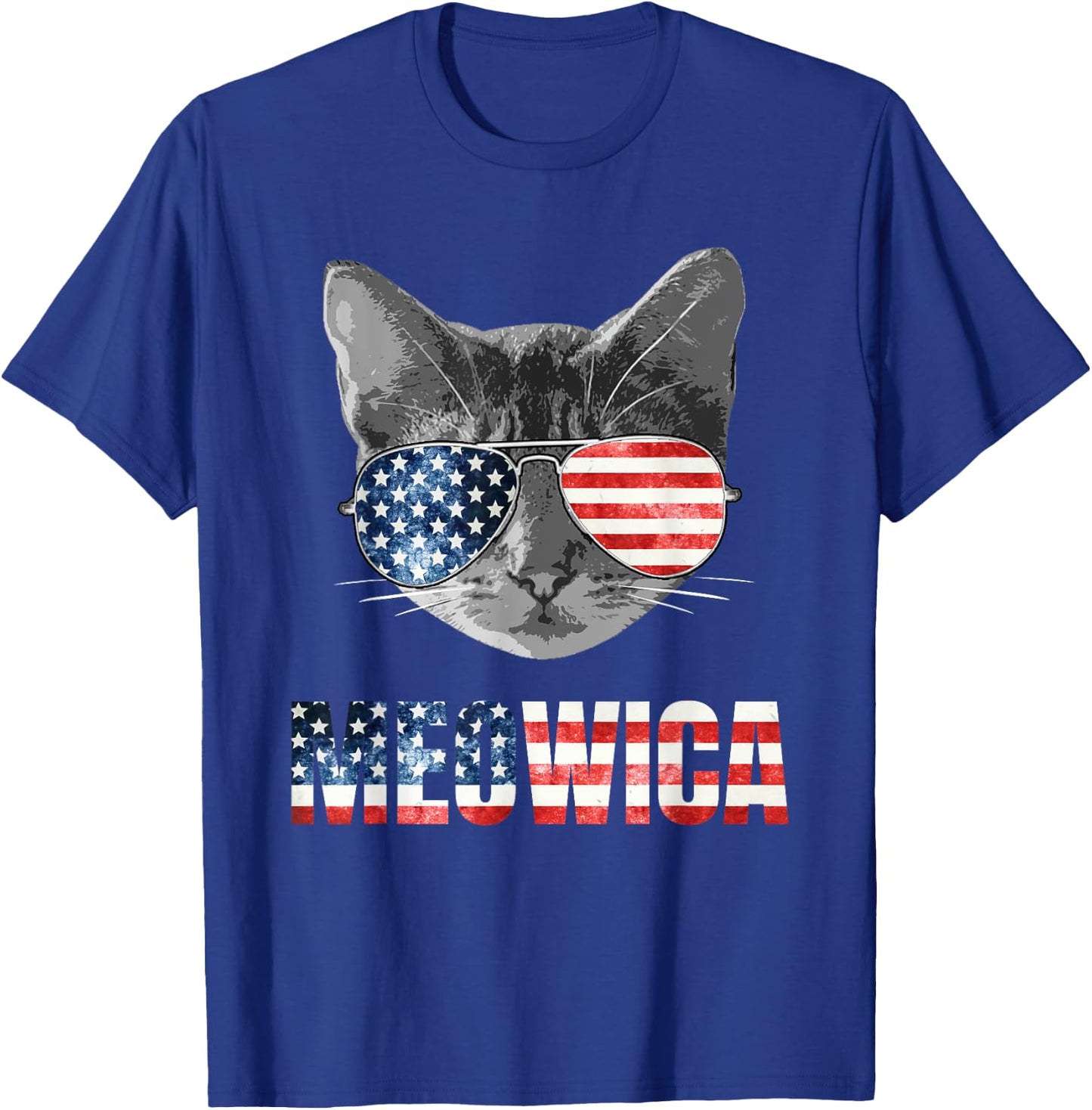 Meowica Funny Cat Patriotic USA Shirt American Flag T-Shirt - T-Shirt | Royal