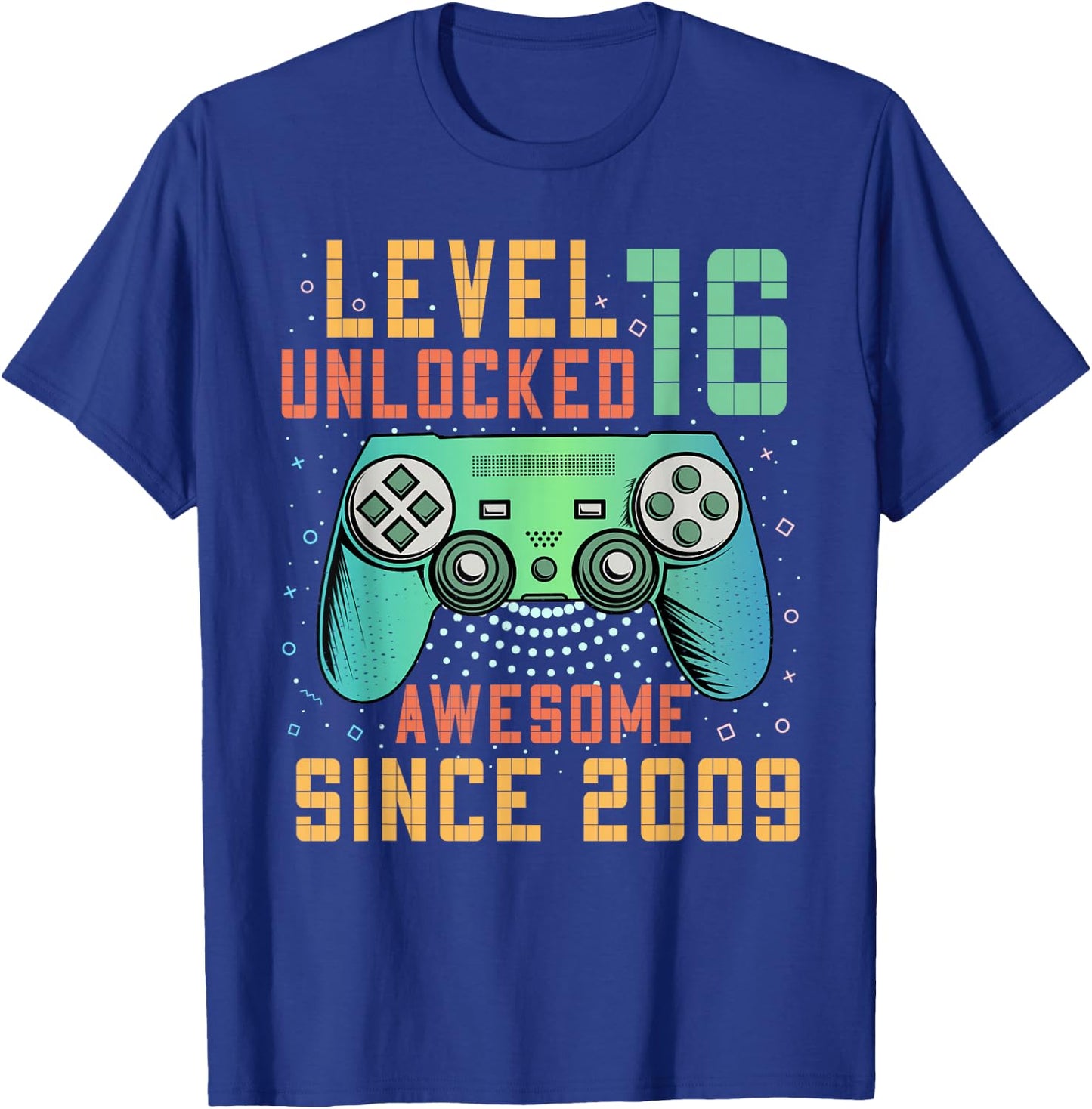 Awesome Since 2009 16 Birthday Boy Gamer Gifts Level 16 Unlocked 16th Birthday Black Kids Boys Gaming Retro Controller Design Classic Fit Short Sleeve T-Shirt - T-Shirt | Royal