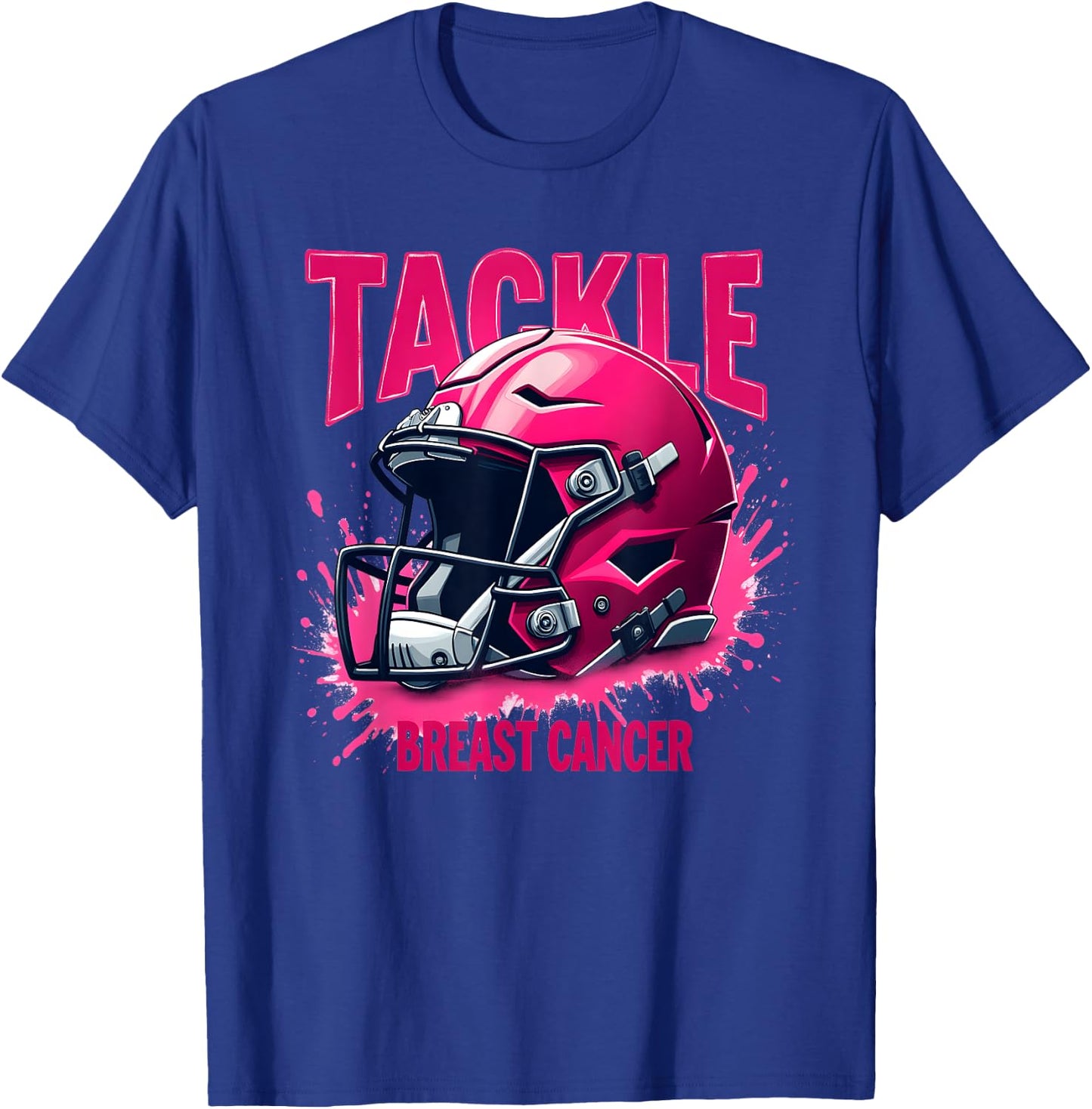 Pink Football Helmet Ribbon Tackle Breast Cancer Awareness T-Shirt - T-Shirt | Royal