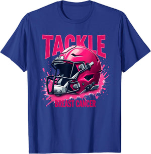 Pink Football Helmet Ribbon Tackle Breast Cancer Awareness T-Shirt - T-Shirt | Royal