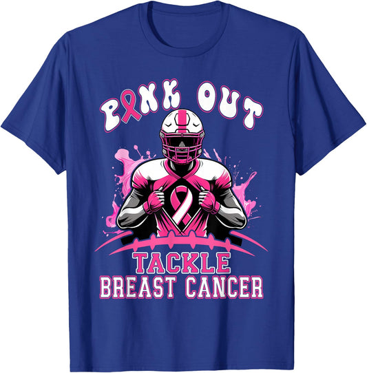 Pink Out Tackle Breast Cancer Awareness American Football T-Shirt - T-Shirt | Royal