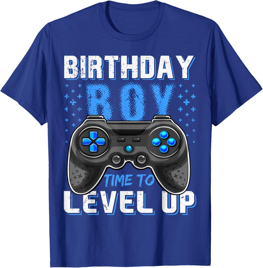 Level Up Birthday Boy Gamer - Classic Fit, Short Sleeve, Black T-Shirt - T-Shirt | Royal