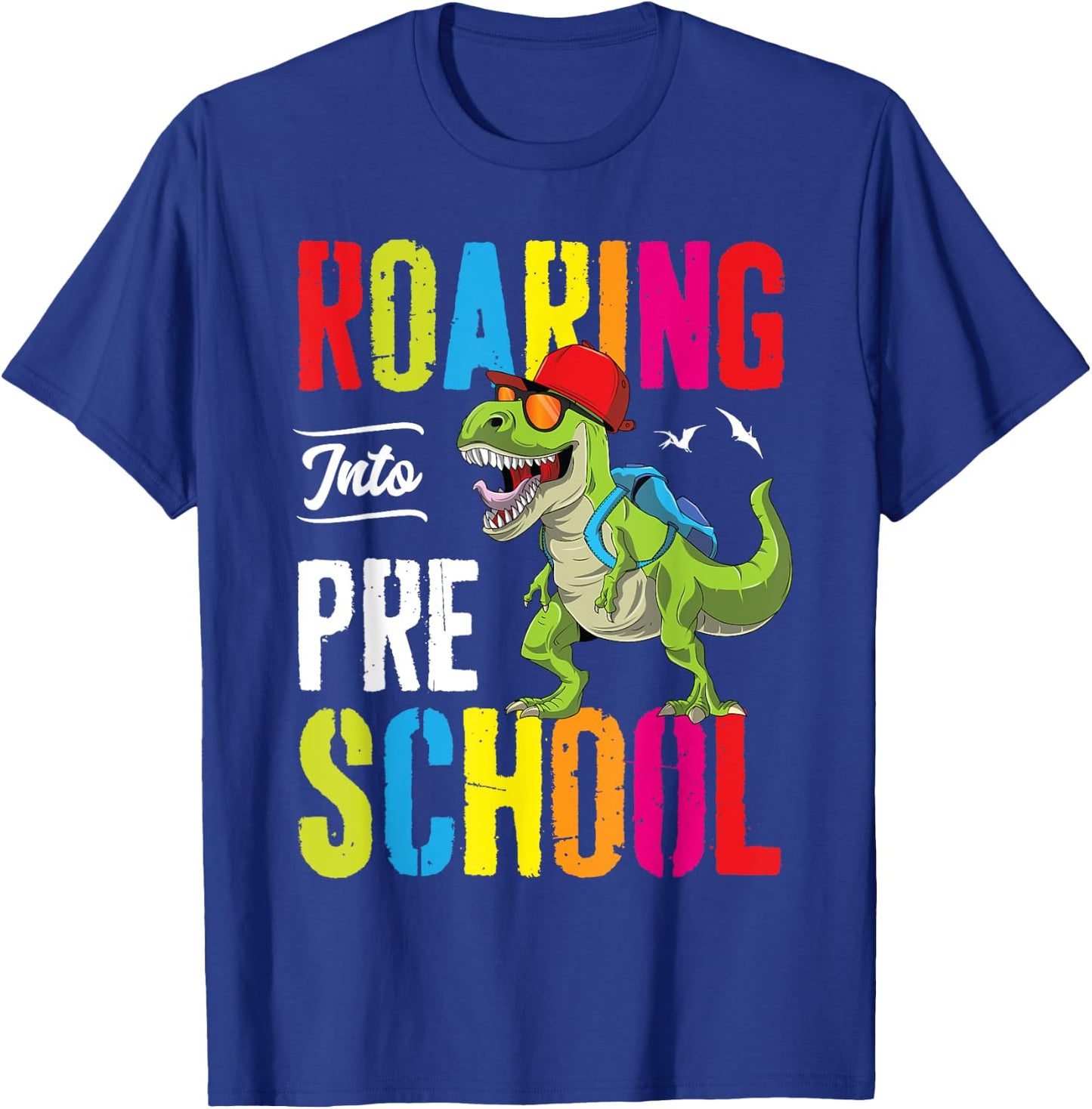 Roaring Into Preschool Dinosaur Teacher Pre K Back To School Men Women Girls Kids T-Shirt - T-Shirt | Royal