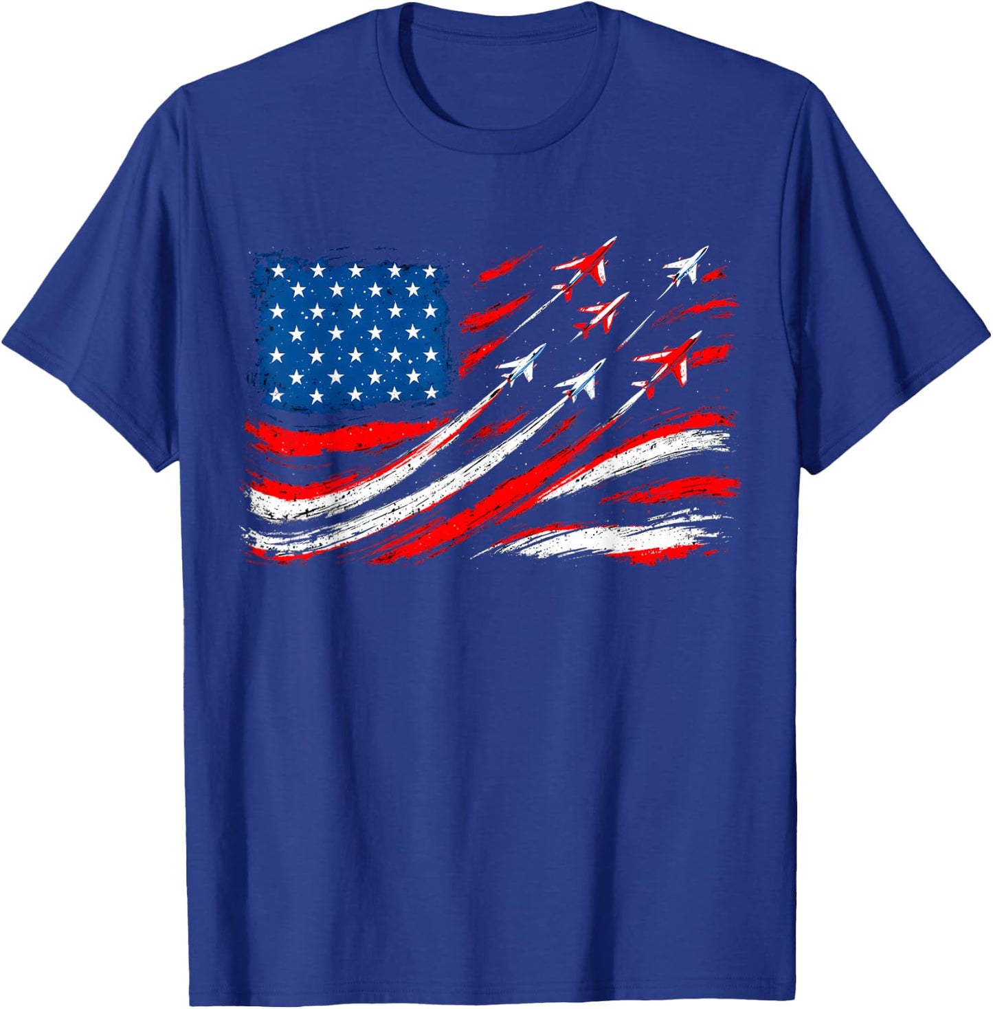 Patriotic American Flag Aviation Pride Airplanes T-Shirt - T-Shirt | Royal