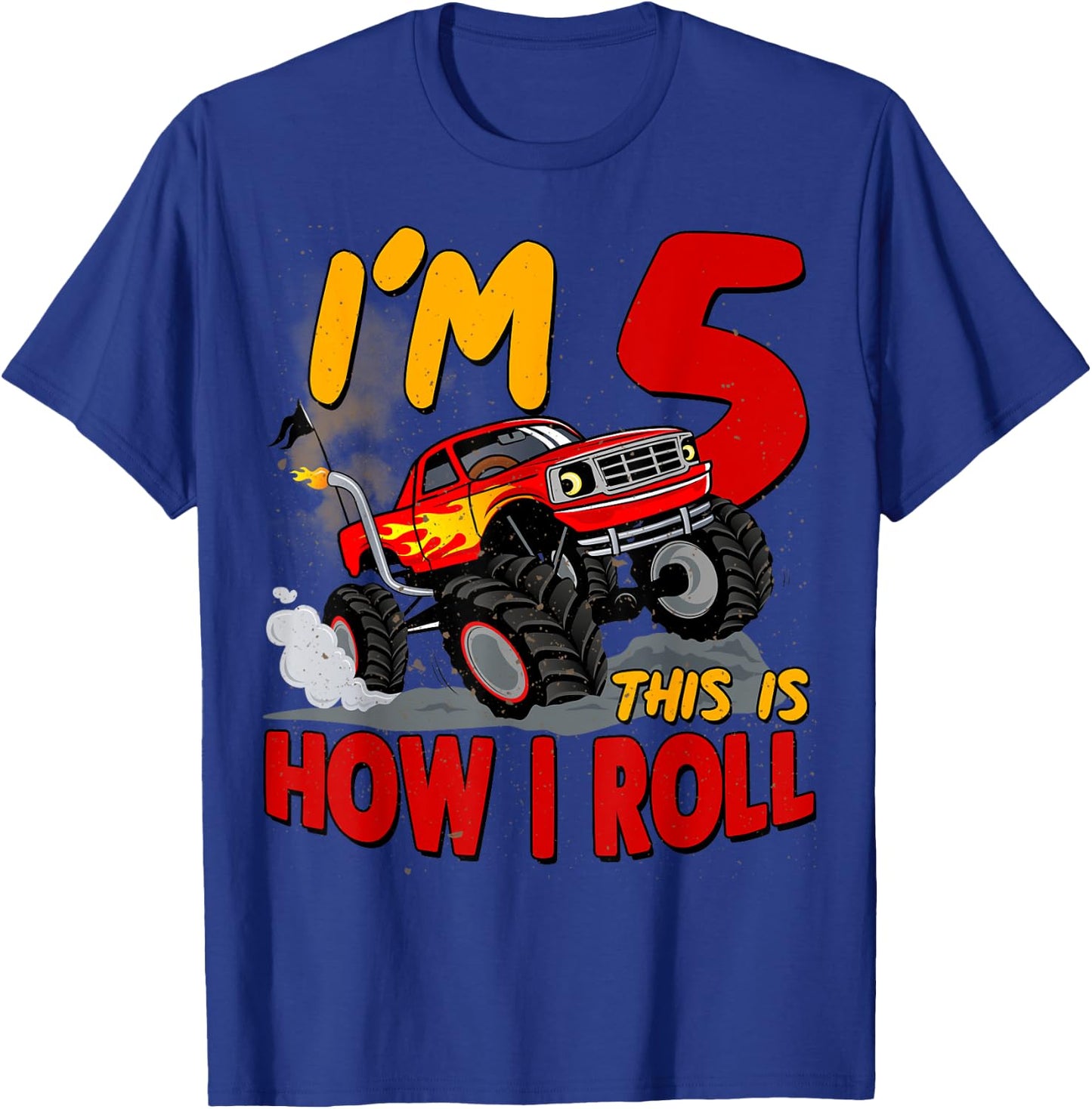 5th Birtdhay T Shirt Monster Truck 5 Years Old Boy Gift T-Shirt - T-Shirt | Royal